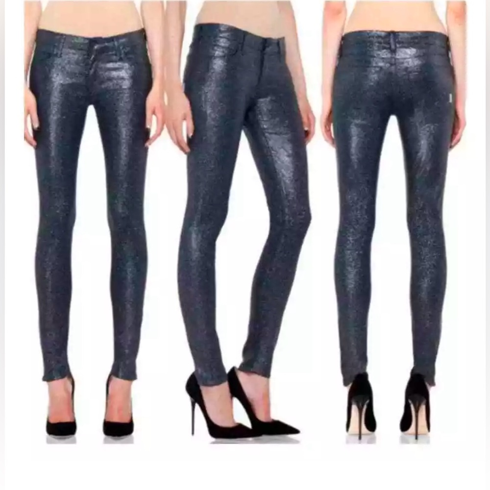 Mother The Looker Sparkle and Purr Glimmer Stone Blue Coated Size 28
